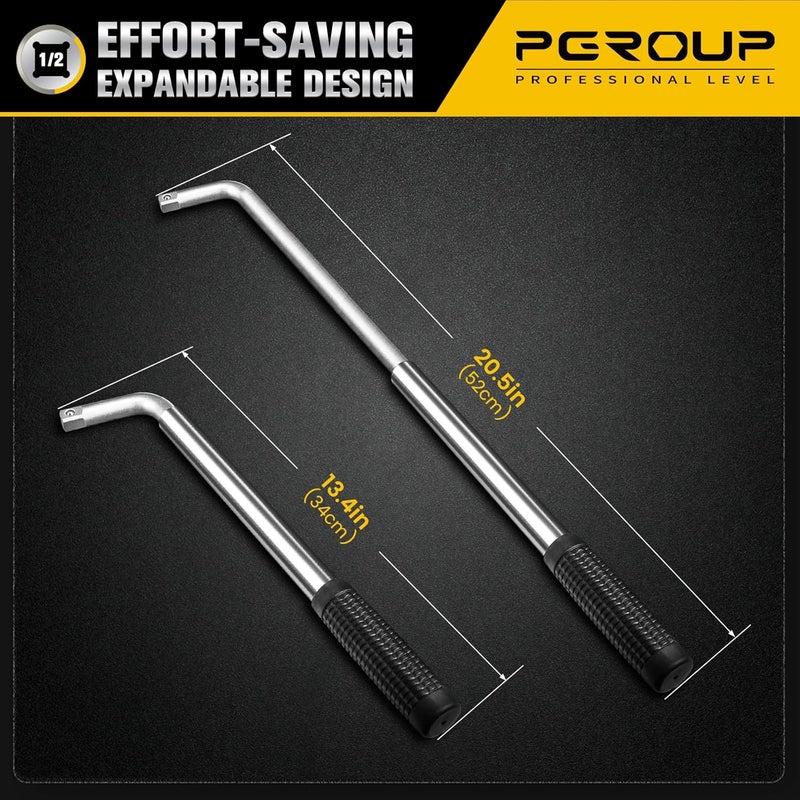 pgroup Telescoping Lug Wrench, Extended Lug Wheel Wrench with 17mm/19mm(3/4”), 21mm(13/16”)/22mm(7/8”) Chrome Vanadium Steel Sockets for Car, Truck, Vans - Image 5